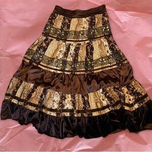 RARE Vintage Brown Patchwork Maxi Skirt